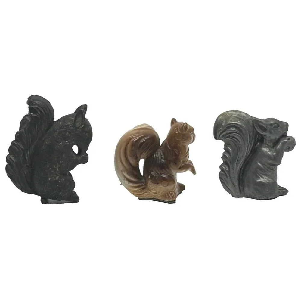 Vtg Lot of 3 Squirrels Figurines  Solid Pewter- Cast‎ Metal and Plastic 2 3/4